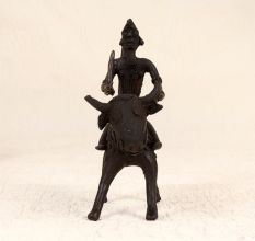 Dark Finish Brass Bull with Rider for Decor in Tribal Art