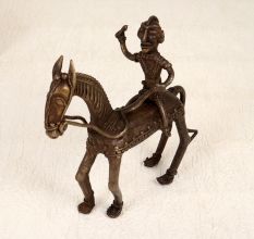 Antique Brown Tribal Art Horse with Rider Made of Brass