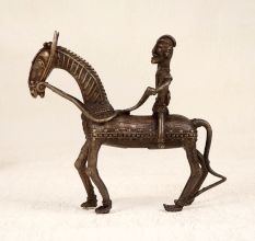 Antique Brown Tribal Art Horse with Rider Made of Brass