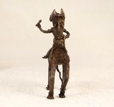 Antique Brown Tribal Art Horse with Rider Made of Brass