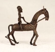 Antique Brown Tribal Art Horse with Rider Made of Brass