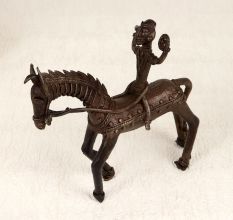 Vintage Tribal Art Brass Horse with Rider for Home Decoration