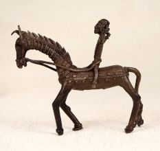Vintage Tribal Art Brass Horse with Rider for Home Decoration