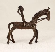 Vintage Tribal Art Brass Horse with Rider for Home Decoration