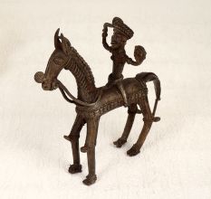 Handcrafted Tribal Art Horse with Rider Made of Brass from Bengal