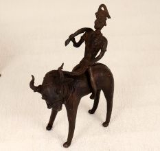 Tribal Art Finest Brass Goat with Rider from Bengal for Decor