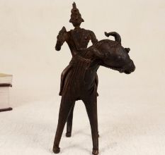 Tribal Art Finest Brass Goat with Rider from Bengal for Decor