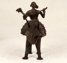 Dark Finish Handmade Brass Triceratops with Rider in Tribal Art