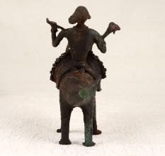 Dark Finish Handmade Brass Triceratops with Rider in Tribal Art