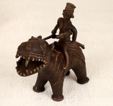 Handmade Vintage Brass Hippopotamus with Rider in Tribal Art