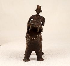 Handmade Vintage Brass Hippopotamus with Rider in Tribal Art