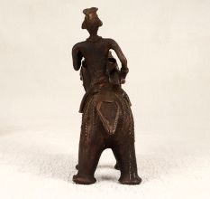 Handmade Vintage Brass Hippopotamus with Rider in Tribal Art