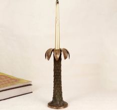 Vintage Handmade Brass Palm Tree Candle Stand for Decor