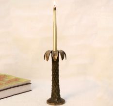 Vintage Handmade Brass Palm Tree Candle Stand for Decor