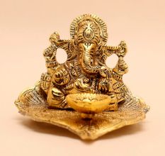 Modern Aluminium Ganpati on Leaf Diwali Diya Oil Lamp