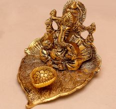 Modern Aluminium Ganpati on Leaf Diwali Diya Oil Lamp