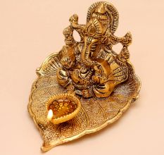 Modern Aluminium Ganpati on Leaf Diwali Diya Oil Lamp
