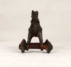 Tribal Art Brass Horse on Wheels with Rider Statue for Decor