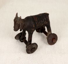 Handmade Brass Statue of Bull on Wheels from Central India