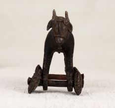 Handmade Brass Statue of Bull on Wheels from Central India