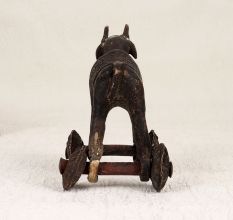 Handmade Brass Statue of Bull on Wheels from Central India