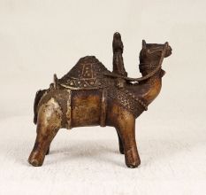 Fine Art Brass Camel Statue with Rider in Central India Art