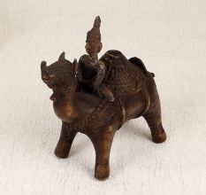 Central India Vintage Brass Camel Statue with Rider for Decor