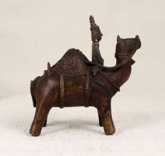 Central India Vintage Brass Camel Statue with Rider for Decor