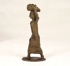 Tribal Art Brass Statue of Lady Carrying Crop for Decoration