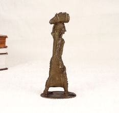 Tribal Art Brass Statue of Lady Carrying Crop for Decoration