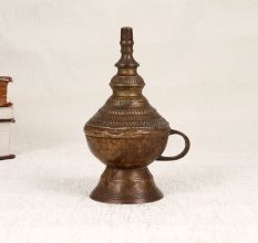 Handcrafted Brass Oil Lamp with Handle for Decoration