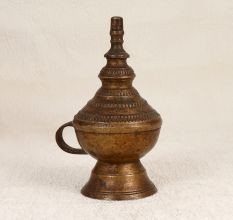 Handcrafted Brass Oil Lamp with Handle for Decoration