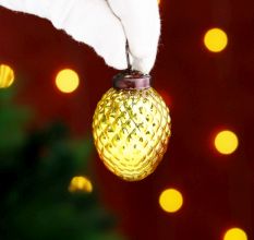 12 Pieces Decorative Glass Golden Christmas Hanging Ornaments