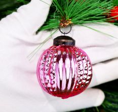 12 Pieces Pink Glass Christmas Ornaments For Tree Decoration
