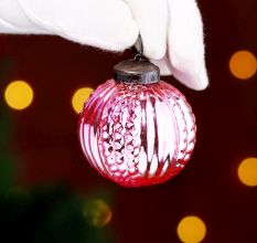 12 Pieces Pink Glass Christmas Ornaments For Tree Decoration