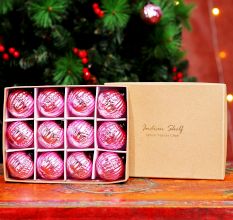 12 Pieces Pink Glass Christmas Ornaments For Tree Decoration