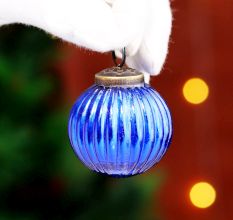 12 Pieces Round Blue Glass Christmas Ornaments For Tree Decoration