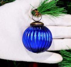 12 Pieces Round Blue Glass Christmas Ornaments For Tree Decoration