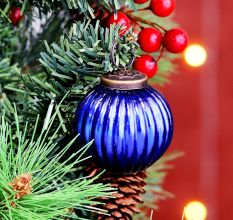 12 Pieces Round Blue Glass Christmas Ornaments For Tree Decoration