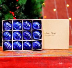 12 Pieces Round Blue Glass Christmas Ornaments For Tree Decoration