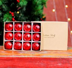 12 Pieces Decorative Red Glass Ornaments - Christmas Tree Ornaments