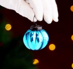 12 Pieces Sky Blue Coloured Glass Christmas Ornaments