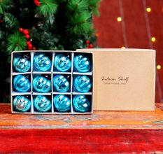 12 Pieces Sky Blue Coloured Glass Christmas Ornaments