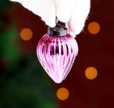 12 Pieces Onion Pink Coloured Glass Christmas Ornaments