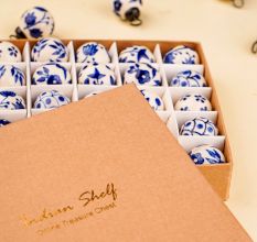 25 Pieces Modern Blue Round Tiny Ceramic Christmas Ornaments