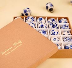 25 Pieces Modern Blue Round Tiny Ceramic Christmas Ornaments