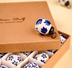 25 Pieces Modern Blue Round Tiny Ceramic Christmas Ornaments