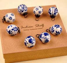 25 Pieces Modern Blue Round Tiny Ceramic Christmas Ornaments