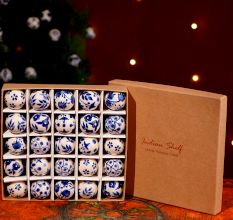 25 Pieces Modern Blue Round Tiny Ceramic Christmas Ornaments