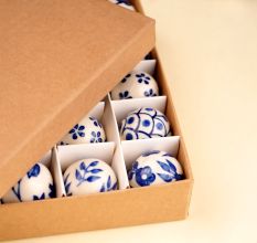 25 Pieces Modern Blue Round Tiny Ceramic Christmas Ornaments